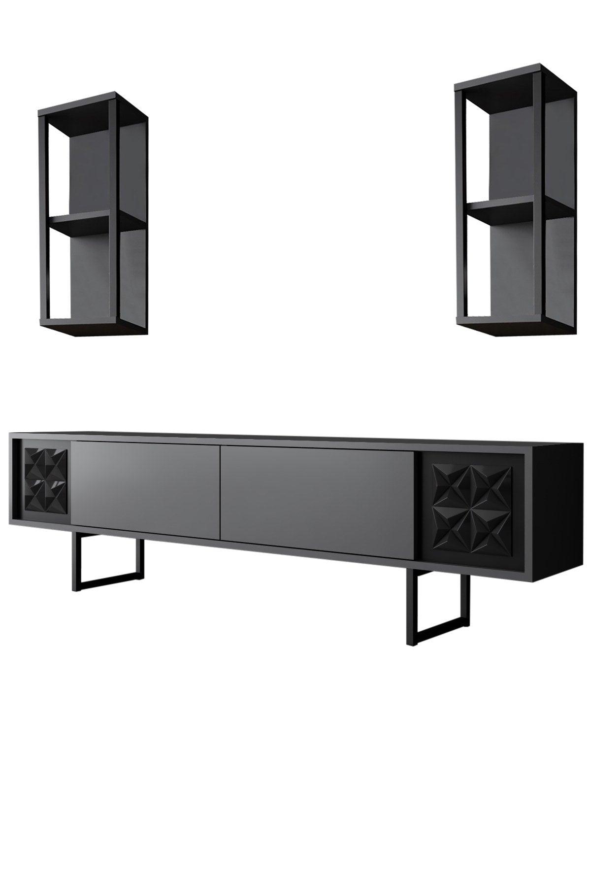 Comoda TV Black Line TV Stand Stylish, Gri, 180x30x18 cm - Negru Antracit
