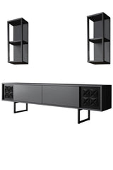 Comoda TV Black Line TV Stand Stylish, Gri, 180x30x18 cm - Negru Antracit