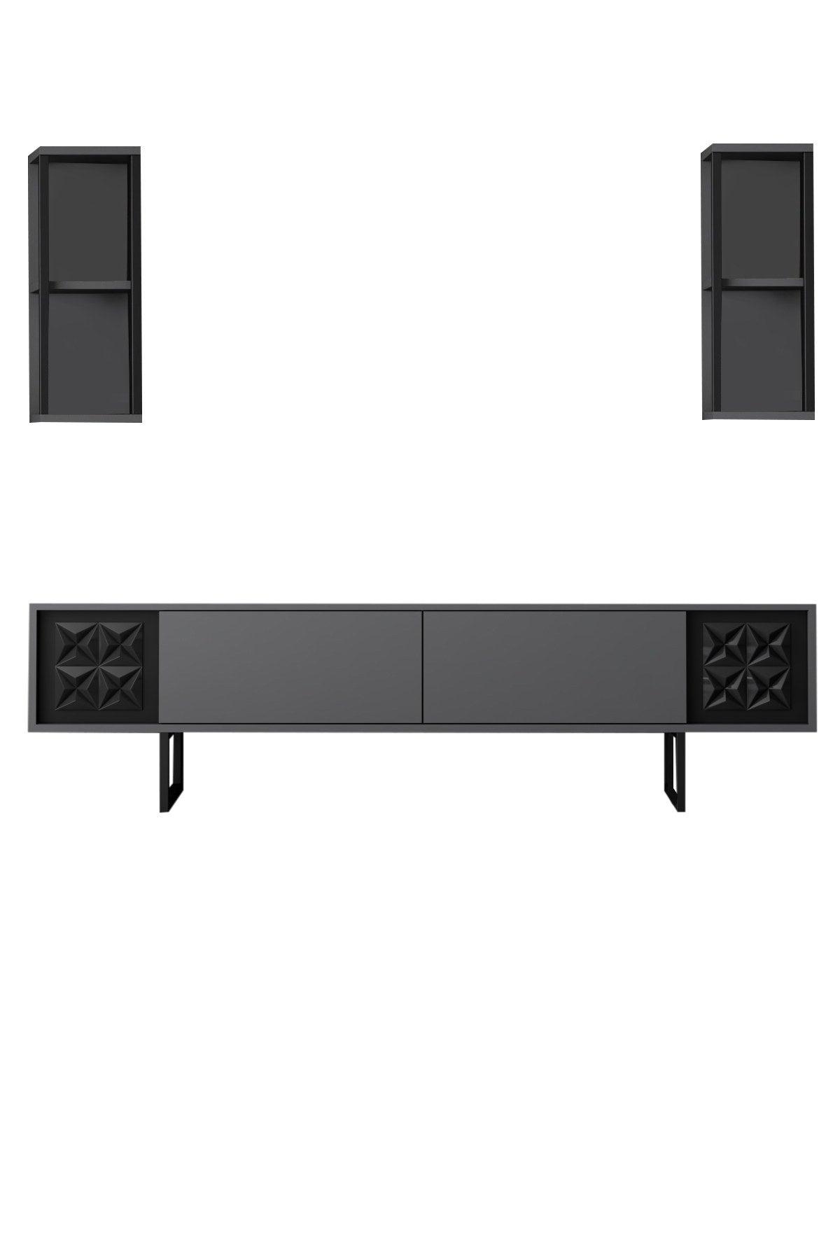 Comoda TV Black Line TV Stand Stylish, Gri, 180x30x18 cm - Negru Antracit
