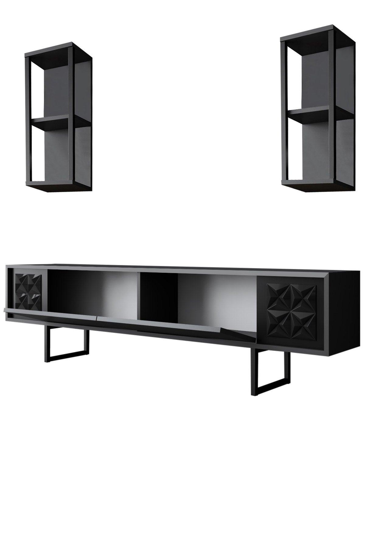 Comoda TV Black Line TV Stand Stylish, Gri, 180x30x18 cm - Negru Antracit