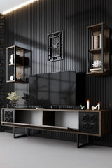 Comoda TV Black Line TV Stand Stylish, Gri, 180x30x18 cm - Nuc Negru