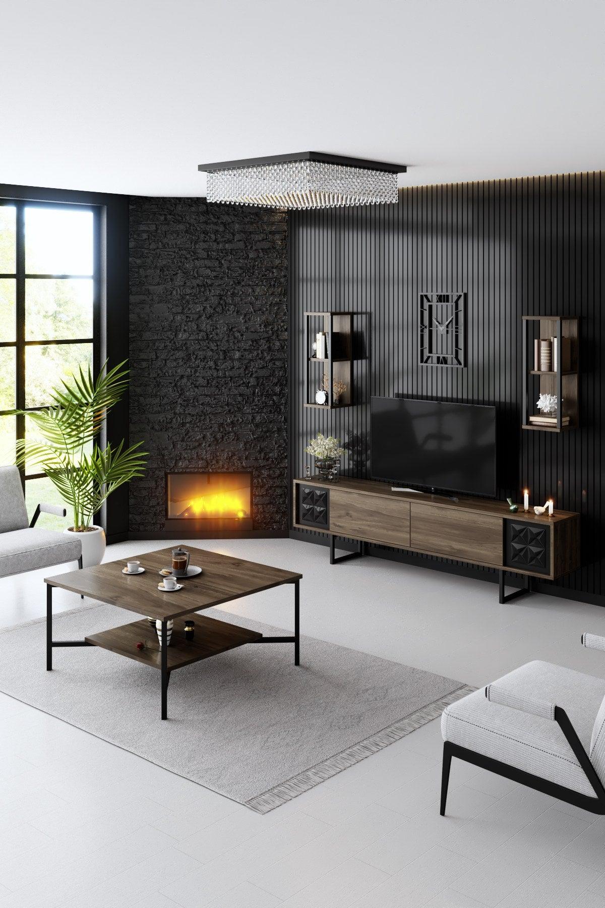 Comoda TV Black Line TV Stand Stylish, Gri, 180x30x18 cm - Nuc Negru