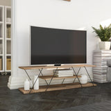 Comoda TV Canaz Negru-Walnut, Stejar - Galben, 120x33x33 cm - Stejar