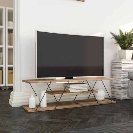 Comoda TV Canaz Negru-Walnut, Stejar - Galben, 120x33x33 cm