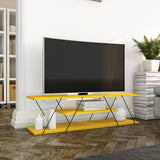 Comoda TV Canaz Negru-Walnut, Stejar - Galben, 120x33x33 cm - Galben