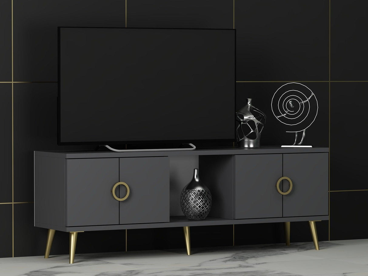 Comoda TV Cey - Anthracite, Gri, 45x30x120 cm