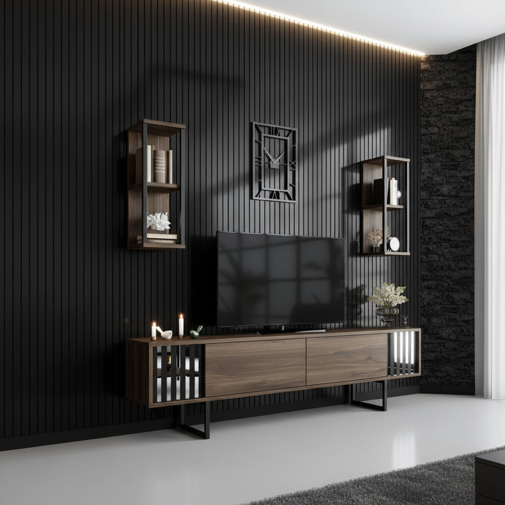 Comoda Tv Chrome Line Tv Stand Stylish, Gri, 180x30x18 cm - Maro