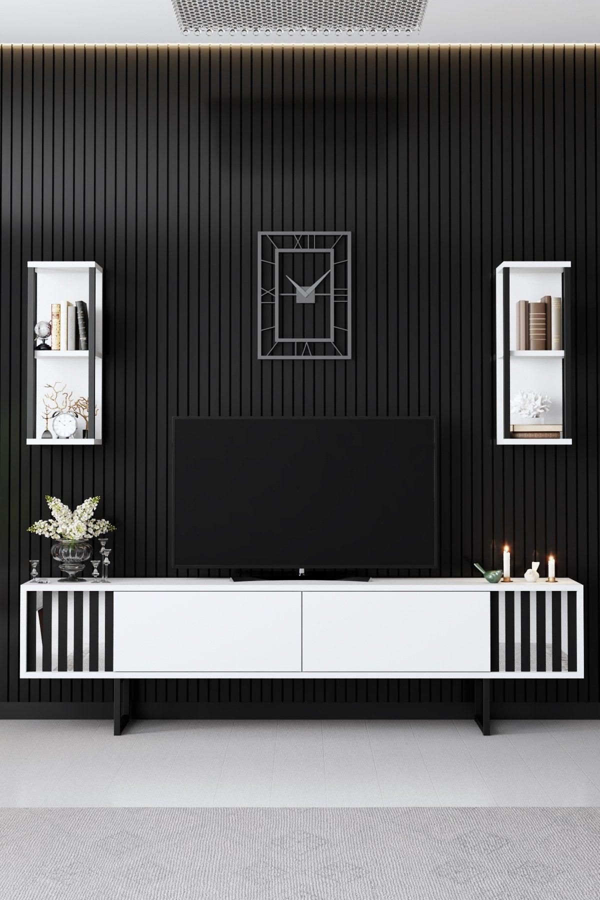 Comoda Tv Chrome Line Tv Stand Stylish, Gri, 180x30x18 cm - Alb