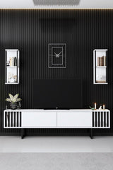 Comoda Tv Chrome Line Tv Stand Stylish, Gri, 180x30x18 cm - Alb