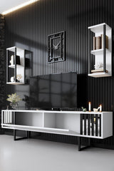 Comoda Tv Chrome Line Tv Stand Stylish, Gri, 180x30x18 cm - Alb