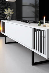 Comoda Tv Chrome Line Tv Stand Stylish, Gri, 180x30x18 cm - Alb