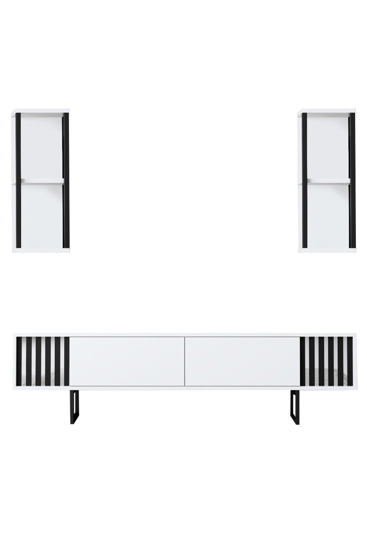 Comoda Tv Chrome Line Tv Stand Stylish, Gri, 180x30x18 cm - Alb