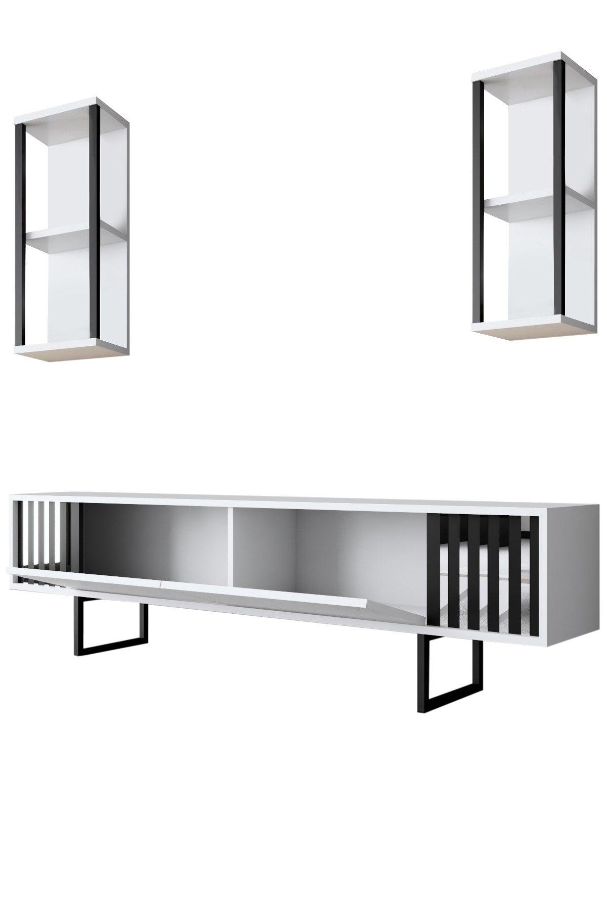 Comoda Tv Chrome Line Tv Stand Stylish, Gri, 180x30x18 cm - Alb