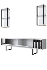 Comoda Tv Chrome Line Tv Stand Stylish, Gri, 180x30x18 cm - Alb