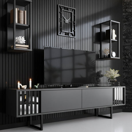 Comoda Tv Chrome Line Tv Stand Stylish, Gri, 180x30x18 cm