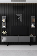 Comoda Tv Chrome Line Tv Stand Stylish, Gri, 180x30x18 cm - Negru