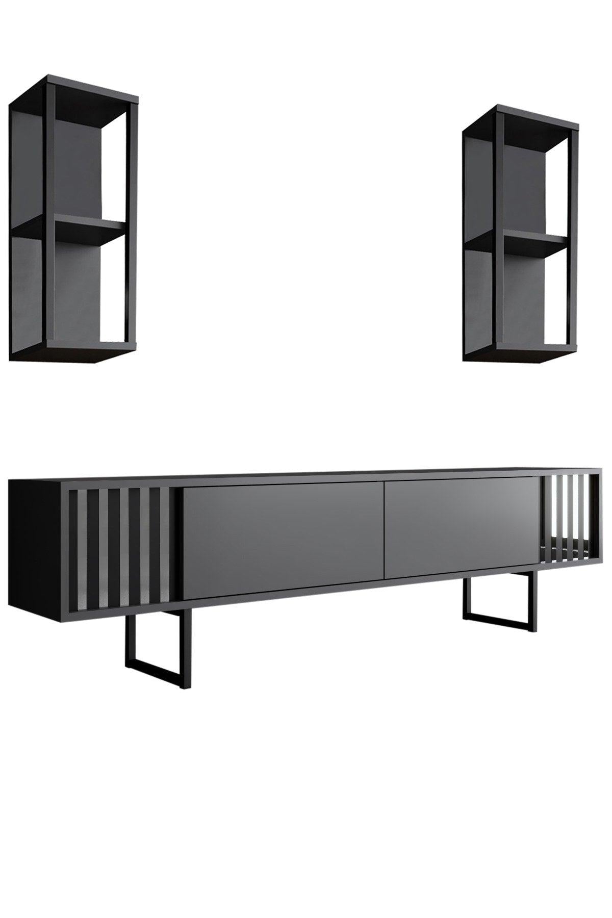 Comoda Tv Chrome Line Tv Stand Stylish, Gri, 180x30x18 cm - Negru