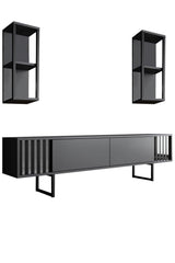 Comoda Tv Chrome Line Tv Stand Stylish, Gri, 180x30x18 cm - Negru
