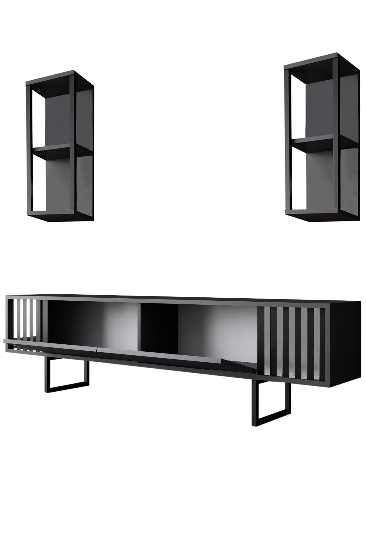 Comoda Tv Chrome Line Tv Stand Stylish, Gri, 180x30x18 cm - Negru