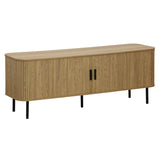 Comoda TV - Consolă de dimensiuni medii Scandi MDF lemn Natural cu picioare din metal, negru, 150x45x58 cm