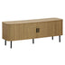 Comoda TV - Consolă de dimensiuni medii Scandi MDF lemn Natural cu picioare din metal, negru, 150x45x58 cm