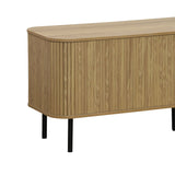 Comoda TV - Consolă de dimensiuni medii Scandi MDF lemn Natural cu picioare din metal, negru, 150x45x58 cm