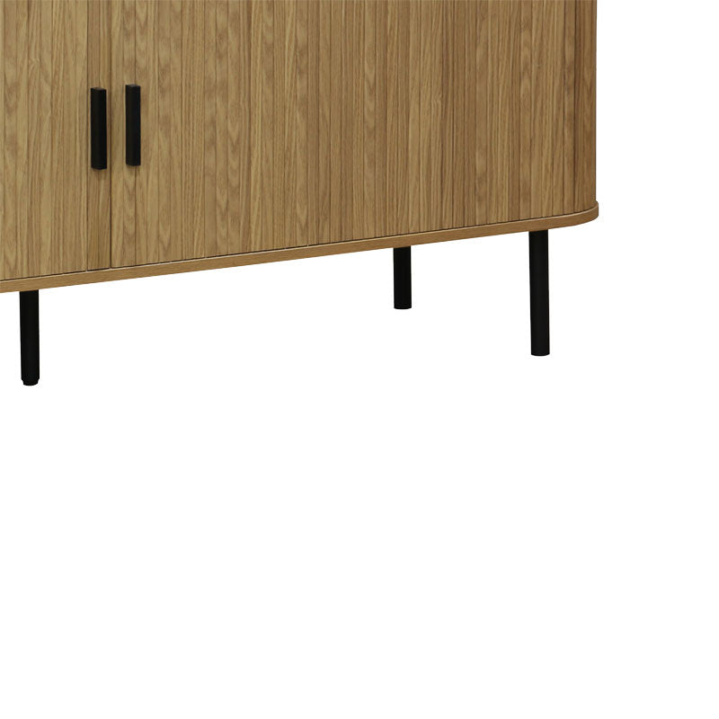 Comoda TV - Consolă de dimensiuni medii Scandi MDF lemn Natural cu picioare din metal, negru, 150x45x58 cm