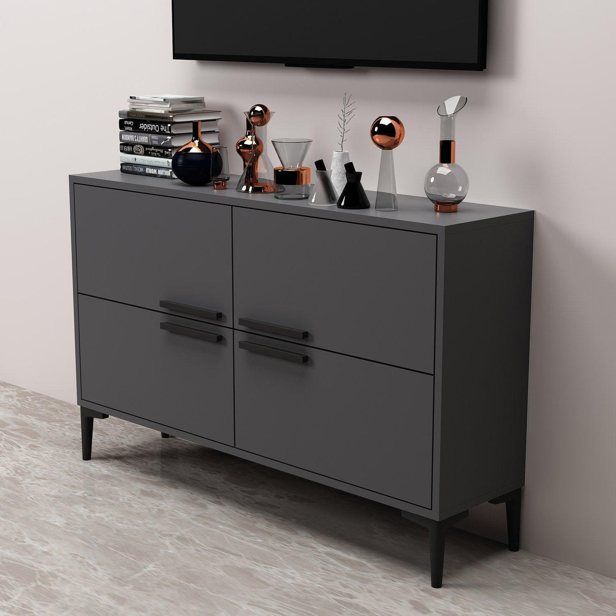 Comoda TV Ctn - Anthracite, Gri, 75x30x120 cm
