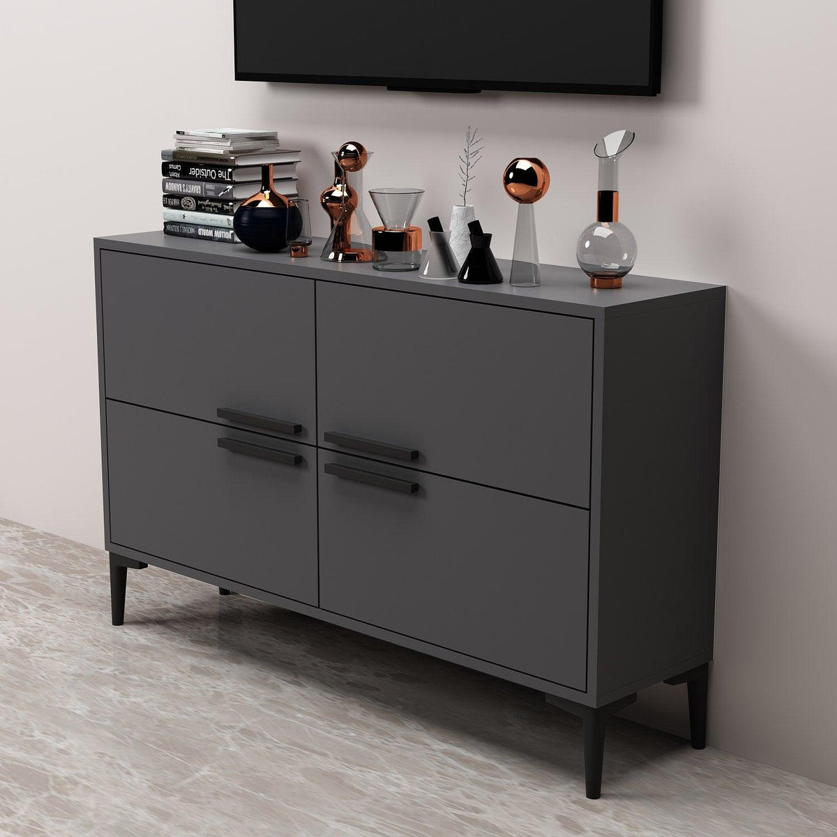 Comoda TV Ctn - Anthracite, Gri, 75x30x120 cm