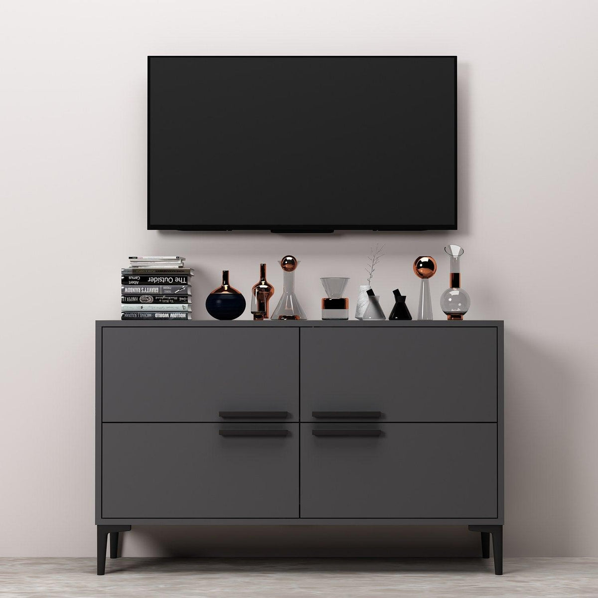 Comoda TV Ctn - Anthracite, Gri, 75x30x120 cm