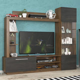 Comoda TV cu biblioteca June, Nuc - Stejar, 204x35x177 cm - Nuc