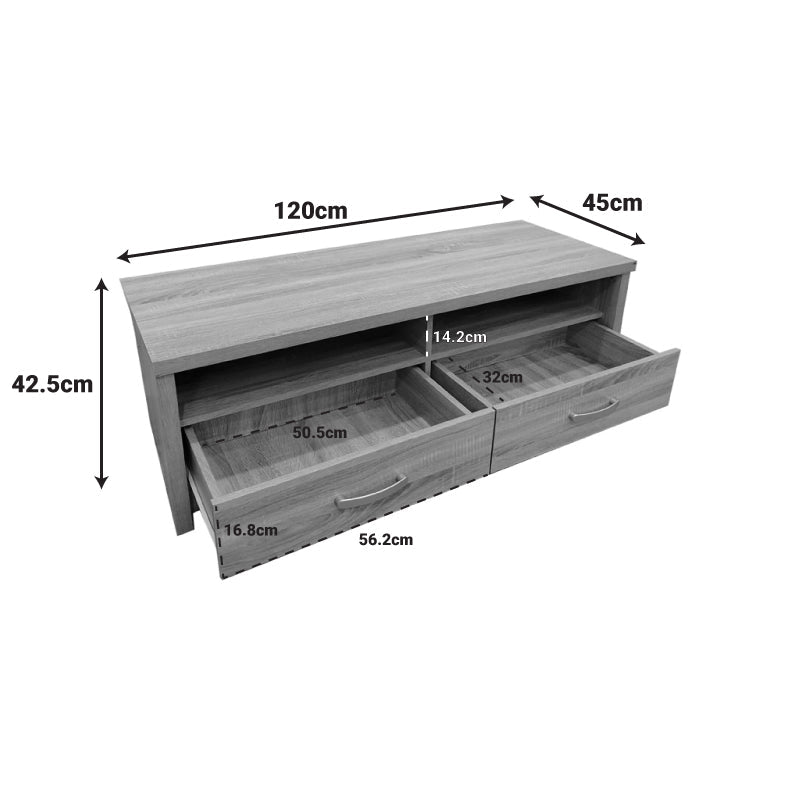 Comoda TV cu functie de ridicare, lemn, stejar-antracit, 120x45x42 cm
