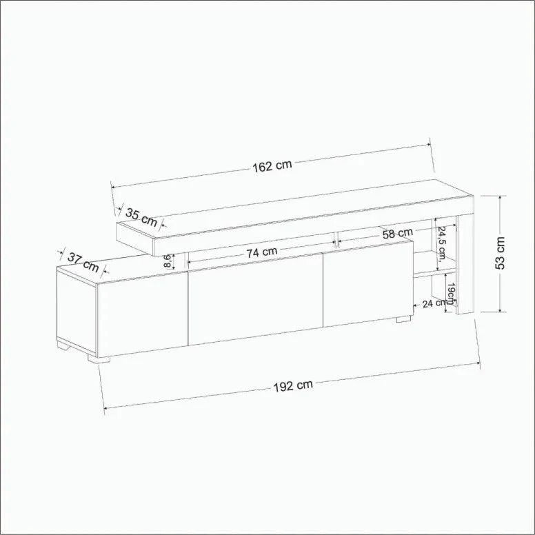 Comoda TV cu Led Beliz, Alb - Antracit - Nuc, 192x53x37 cm - Antracit