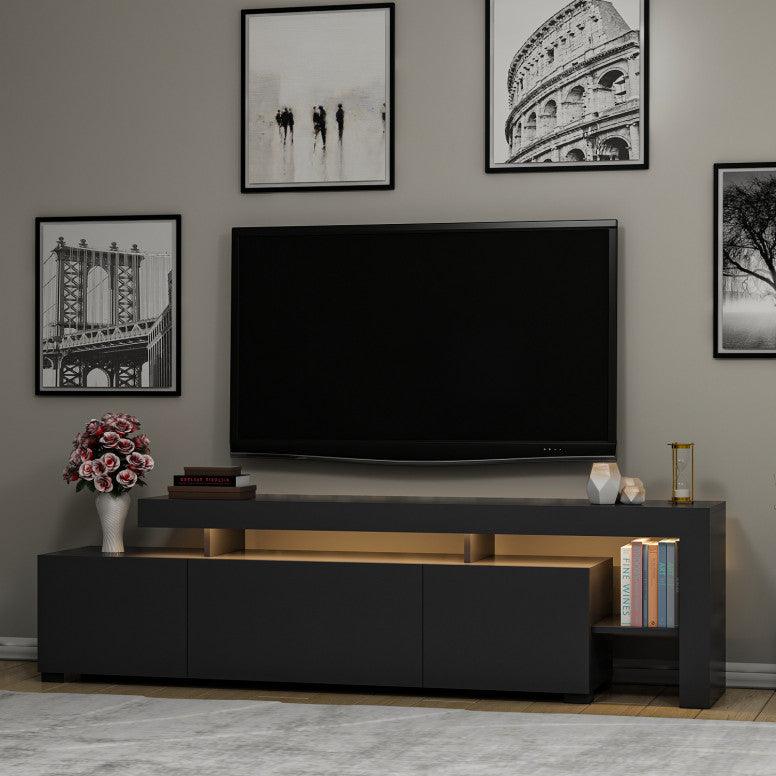Comoda TV cu Led Beliz, Alb - Antracit - Nuc, 192x53x37 cm - Antracit