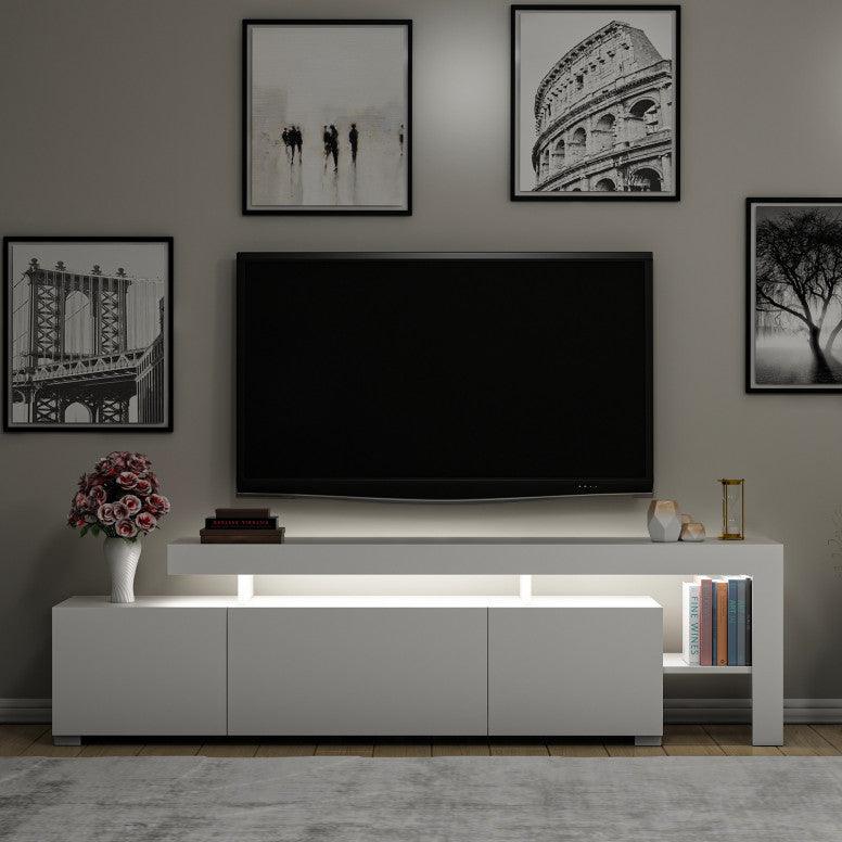 Comoda TV cu Led Beliz, Alb - Antracit - Nuc, 192x53x37 cm - Alb