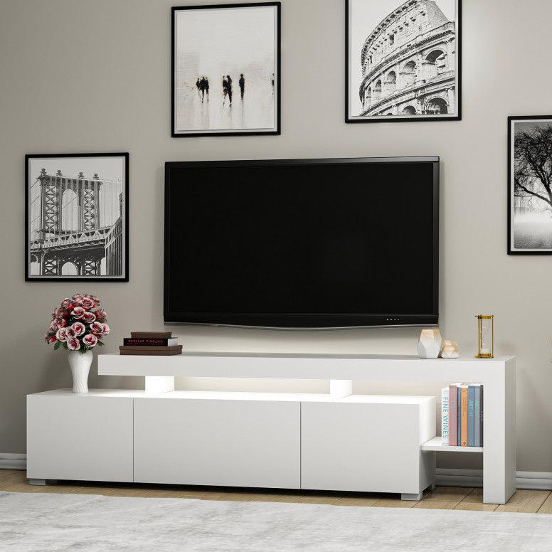 Comoda TV cu Led Beliz, Alb - Antracit - Nuc, 192x53x37 cm - Alb
