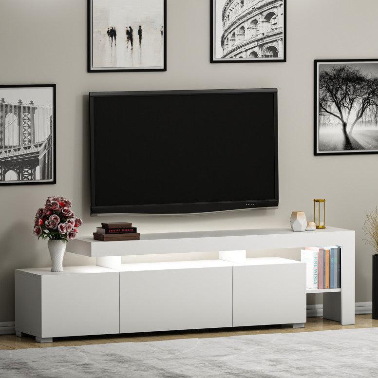Comoda TV cu Led Beliz, Alb - Antracit - Nuc, 192x53x37 cm - Alb