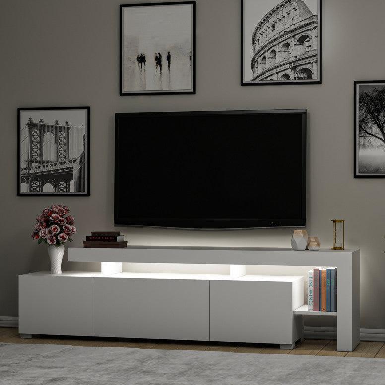 Comoda TV cu Led Beliz, Alb - Antracit - Nuc, 192x53x37 cm - Alb