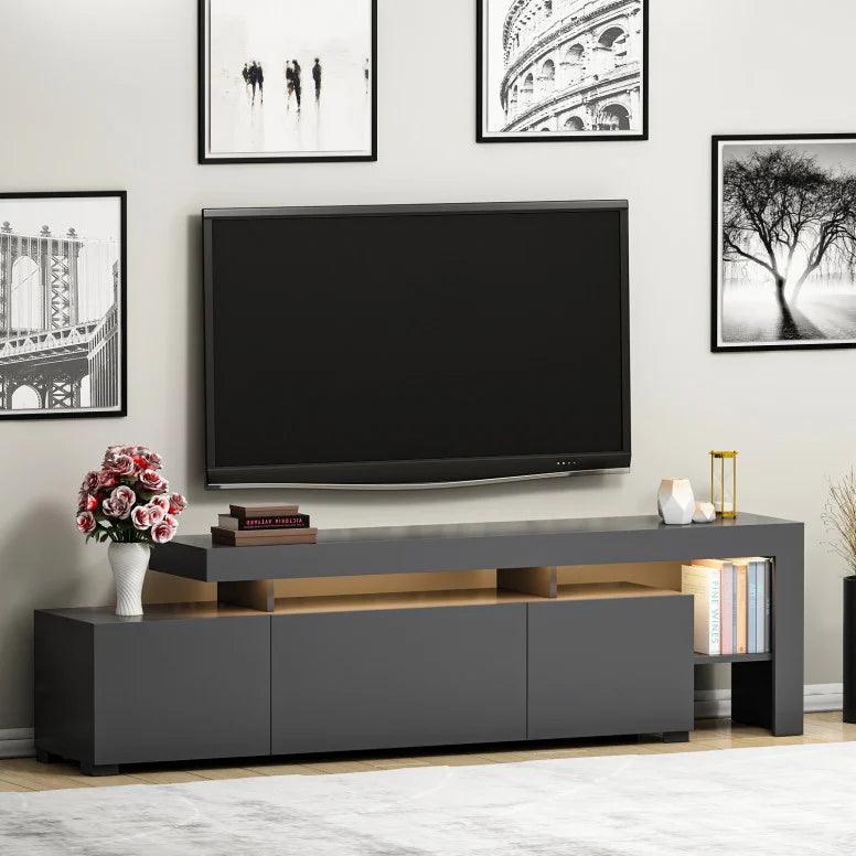 Comoda TV cu Led Beliz, Alb - Antracit - Nuc, 192x53x37 cm - Antracit