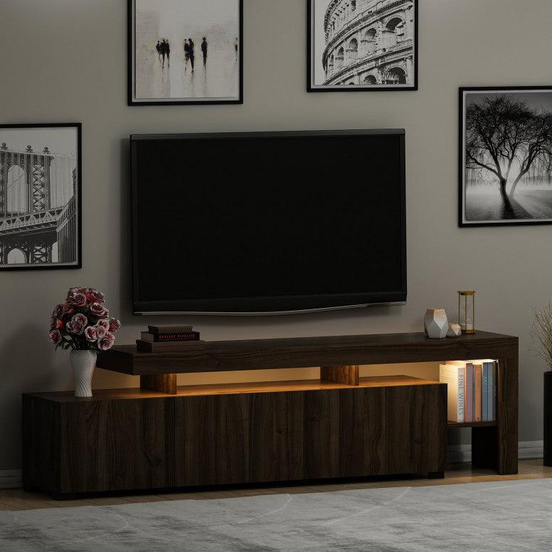Comoda TV cu Led Beliz, Alb - Antracit - Nuc, 192x53x37 cm - Nuc