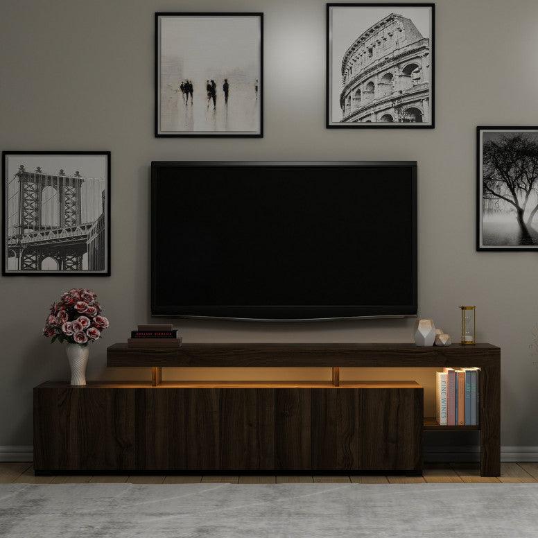 Comoda TV cu Led Beliz, Alb - Antracit - Nuc, 192x53x37 cm - Nuc