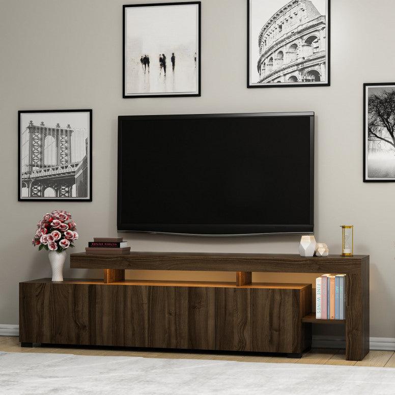 Comoda TV cu Led Beliz, Alb - Antracit - Nuc, 192x53x37 cm - Nuc