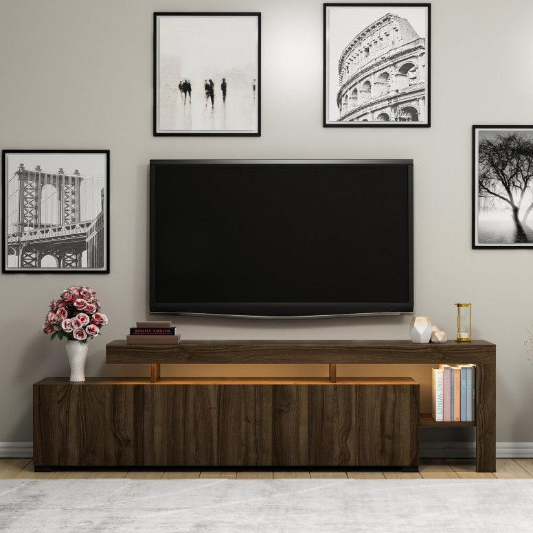 Comoda TV cu Led Beliz, Alb - Antracit - Nuc, 192x53x37 cm - Nuc