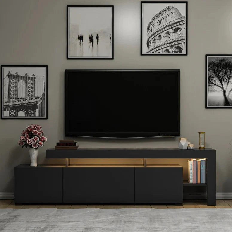 Comoda TV cu Led Beliz, Alb - Antracit - Nuc, 192x53x37 cm - Antracit