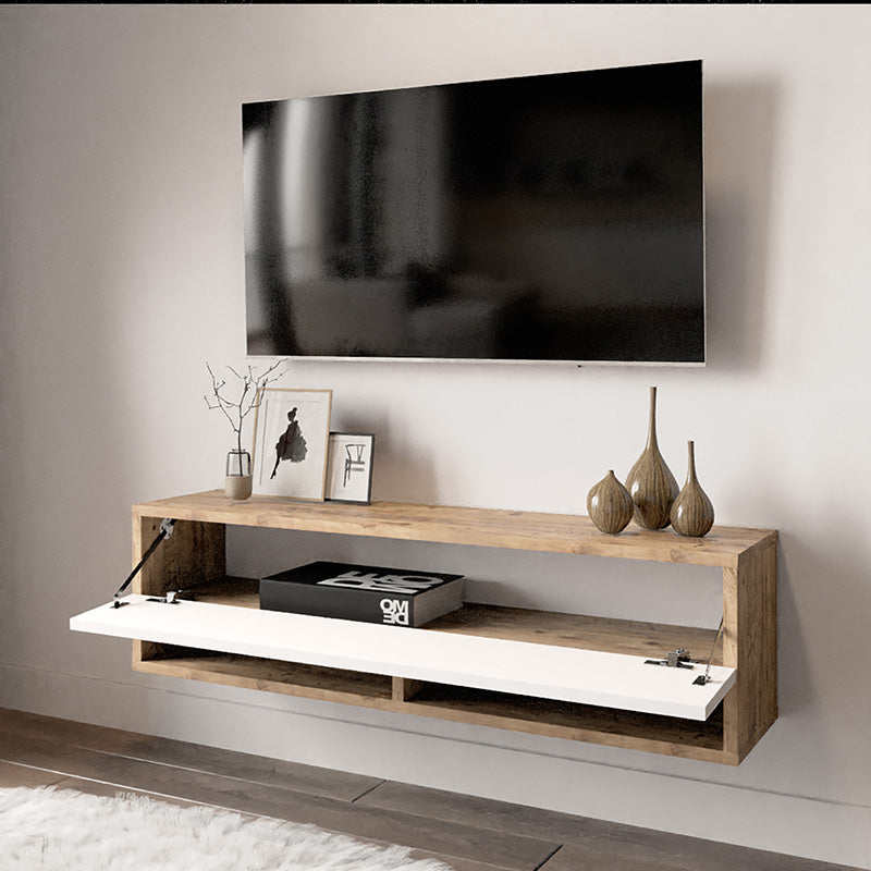 Comoda TV de perete Roscoe, 100x32x30 cm - Alb-Stejar