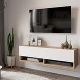 Comoda TV de perete Roscoe, 100x32x30 cm - Alb-Stejar
