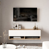 Comoda TV de perete Roscoe, 100x32x30 cm - Alb-Stejar