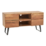 Comoda TV Dervie lemn masiv de acacia, Natural, 130x43x66 cm