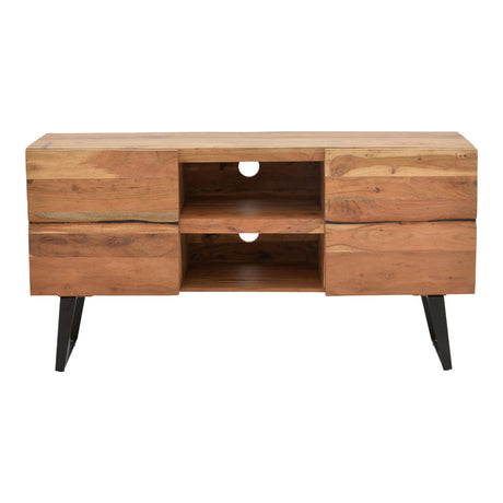 Comoda TV Dervie lemn masiv de acacia, Natural, 130x43x66 cm