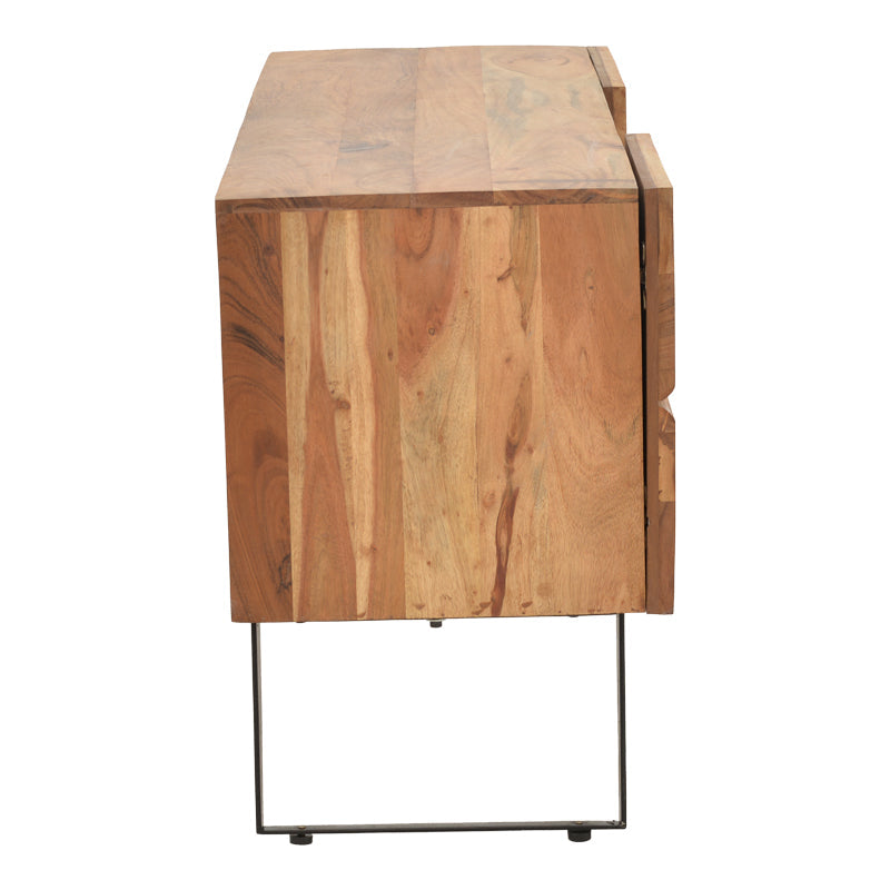 Comoda TV Dervie lemn masiv de acacia, Natural, 130x43x66 cm